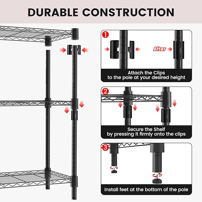 Xcity Storage Shelves, 3 Tier Heavy Duty Metal Shelving Unit - Image 6