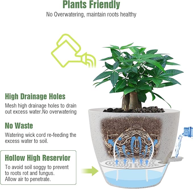 12inch 2Pack Large Self Watering Planters, Plastic Plant Pots - Image 3