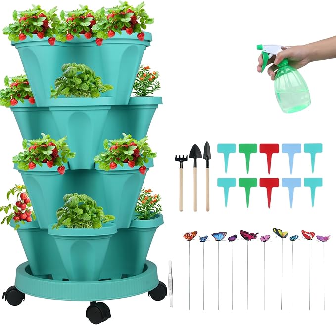Vertical Planter 4 Tier Stackable Planters Garden Planters Strawberry Herb by GameXcel