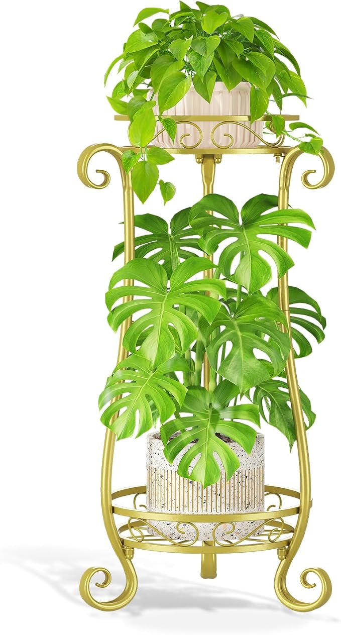 LASZOLA 2 Tier Gold Metal Plant Stand by LASZOLA