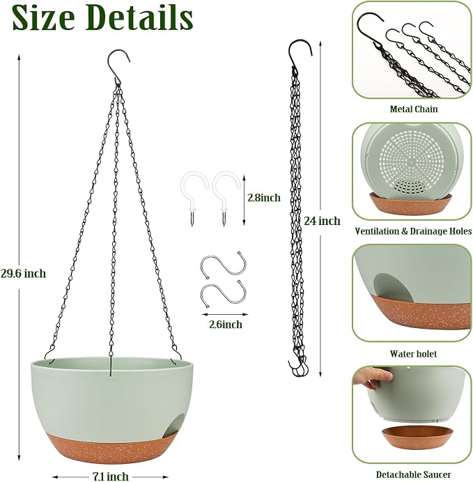 Hanging Planters for Outdoor Indoor Plants, 2 Pack 12 Inch Hanging Basket - Image 2