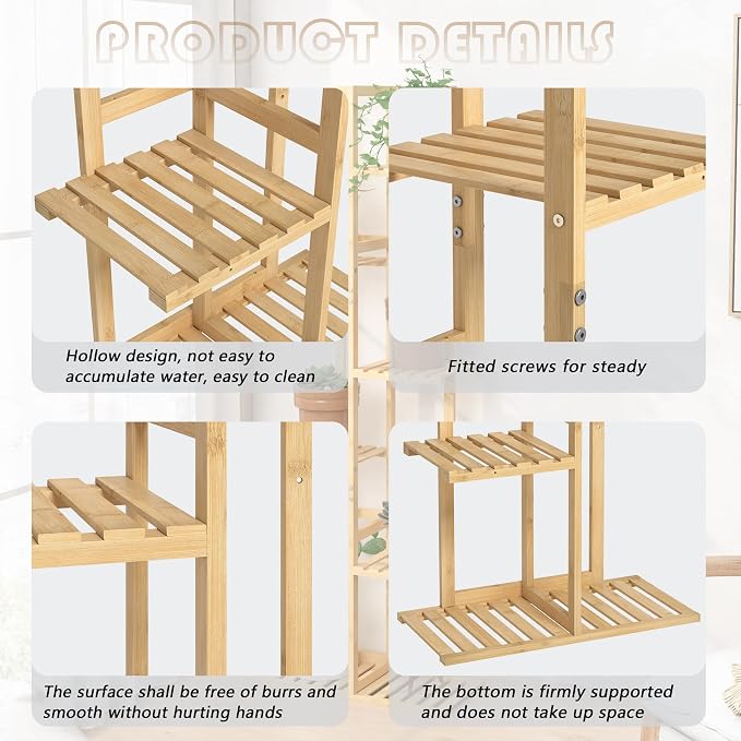Laiensia Bamboo Plant Stand Rack 6 Tier, Indoor&Outdoor Planter Display Shelves - Image 8