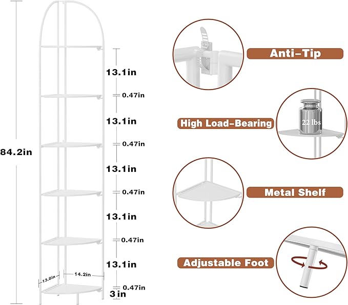 Crofy Foldable 6 Tier Corner Shelf, Metal Corner Plant Stand - Image 3
