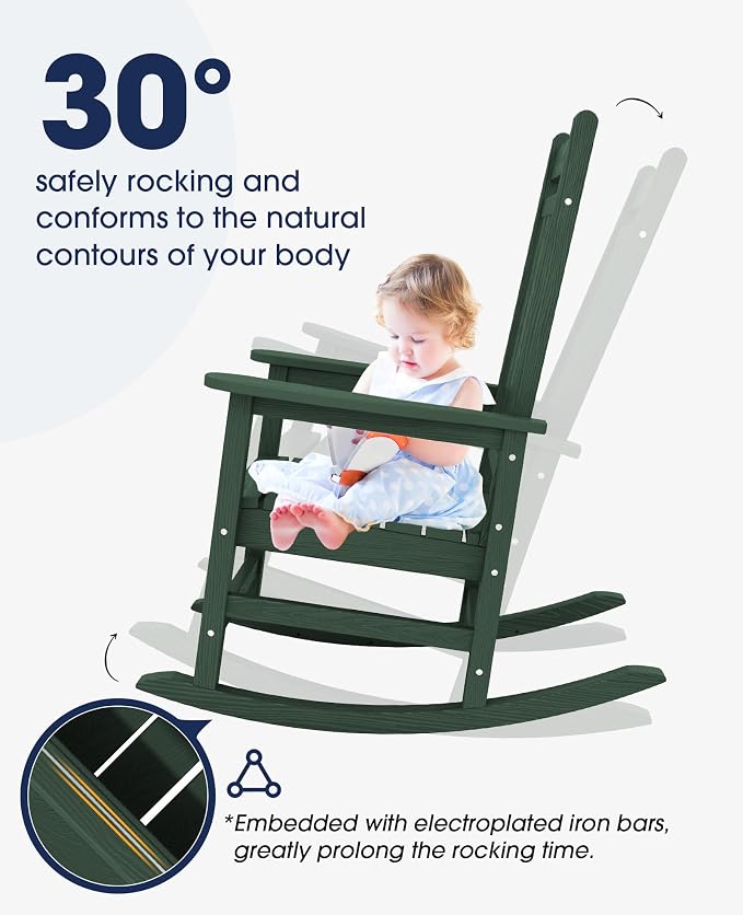 KINGYES Oversized Outdoor Rocking Chair, All-Weather Patio Rocking Chairs - Image 4