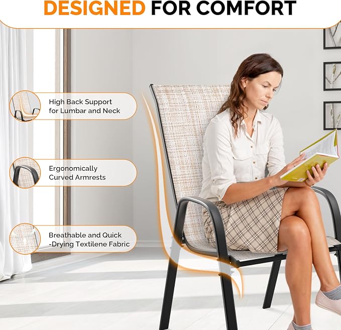 VINGLI Patio Chairs Set of 8 – Stackable Outdoor Dining Chairs - Image 7