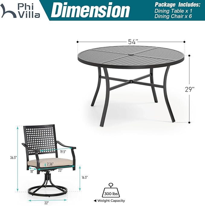 PHI VILLA 7 Pieces Outdoor Round Dining Set - Image 9