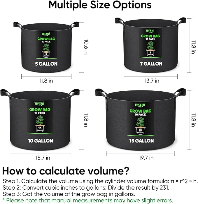 Grow Bags for Potato 5-Gallon: 10 Pack Black 350G Heavy Duty Thickened Fabric - Image 3