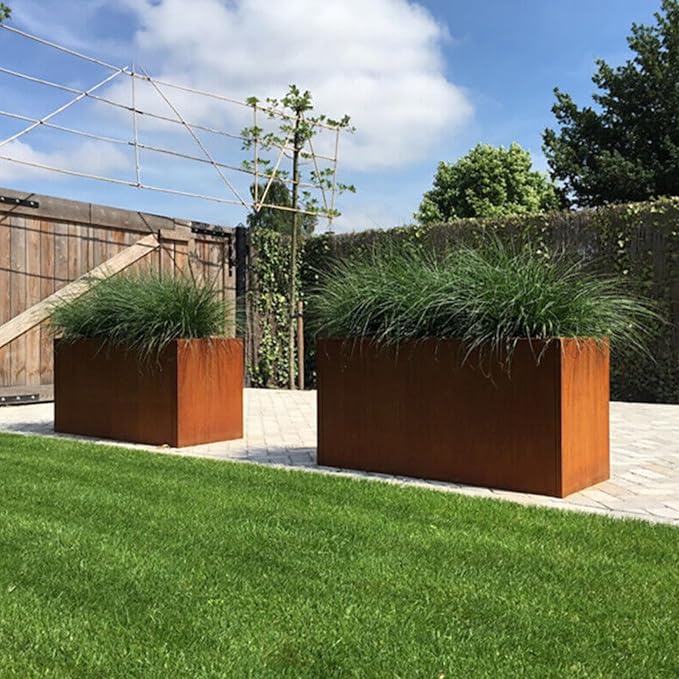 Corten Steel Corner Metal Planter Box L36 x W12 x D16 Rusted Garden Steel - Image 2