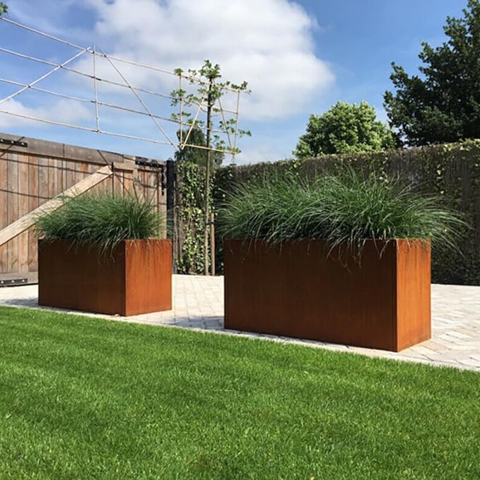 Corten Steel Corner Metal Planter Box L32 x W12 x D16 Garden Steel Planter Pot - Image 2