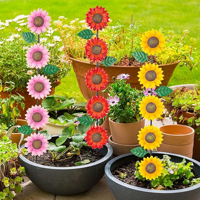 3 Pack Sunflowers Garden Stakes Decor, Metal Yard Art Decorative Garden Stakes - Image 9
