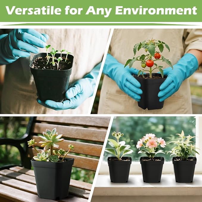 Square Nursery pots 4 Inches 60Pcs, Seedling Plastic Seeds propogation Growing - Image 6