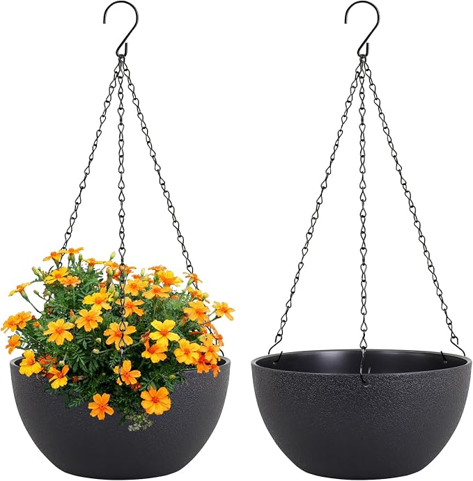 10 inch Hanging Planters for Indoor Outdoor Plants, 2 Pack Hanging Flower Pots by Meowell
