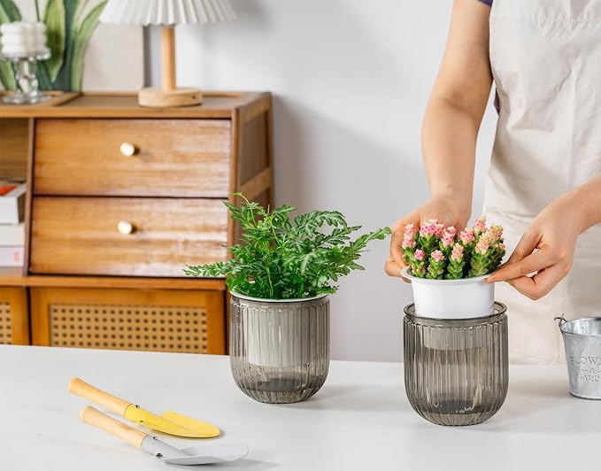 Melphoe Self Watering Pots for Indoor Plants Planter, 4.7 Inch 2 Pack Planters - Image 3