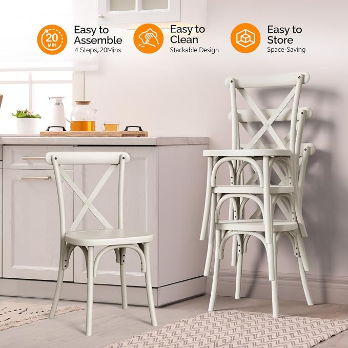 VINGLI Plastic Outdoor Dining Chairs Set of 4, Stackable Patio Cream White - Image 6