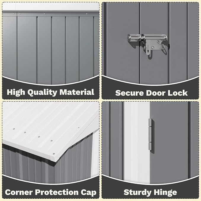 Greesum 8×6FT Outdoor Storage Shed, Metal Patio Storaged Sheds - Image 5