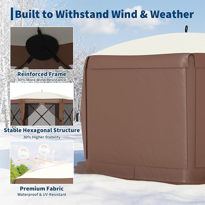 13x13FT 6-Sided Pop Up Gazebo Tent，One-Push Setup Canopy Tent - Image 2