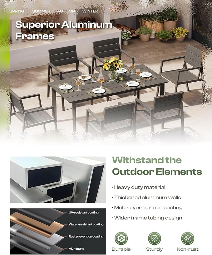 Outdoor Dining Set for 4, Aluminum Patio Table and Chairs Set - Image 4