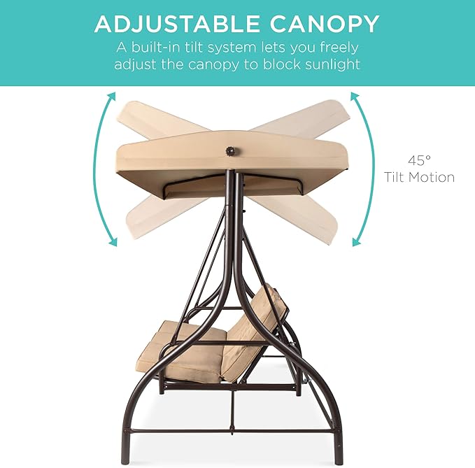 Best Choice Products 3-Seat Outdoor Large Converting Canopy Swing Glider - Image 5