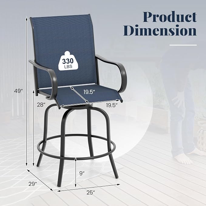 Giantex Set of 4 Swivel Outdoor Bar Stools, All-Weather Bar Height Patio Chairs - Image 5