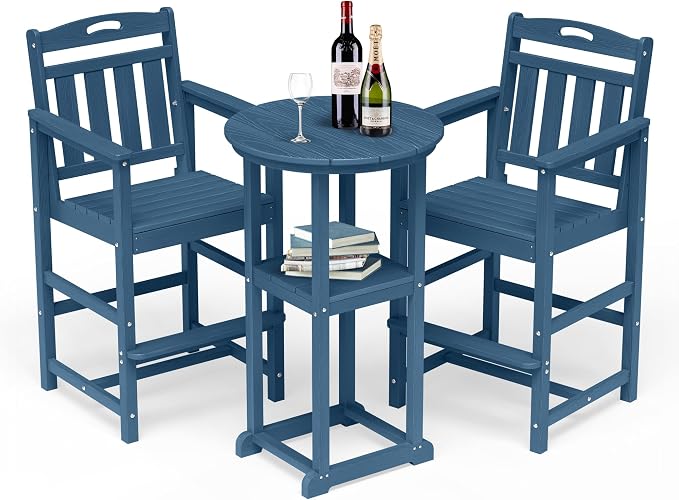Outdoor Bistro Bar Set, Patio High Top Table and Bar Height Tall Adirondack by Suunyn