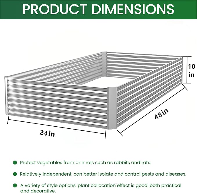 FRIZIONE 3pcs 4x2ft Galvanized Raised Garden Bed Outdoor, Above Ground Garden - Image 3