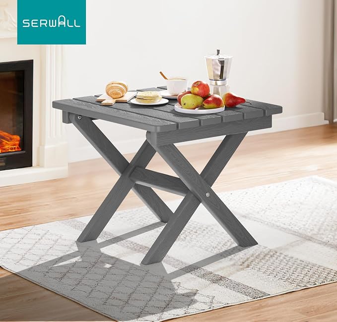 SERWALL Small Folding Side Table, HDPE Outdoor End Table - Image 8