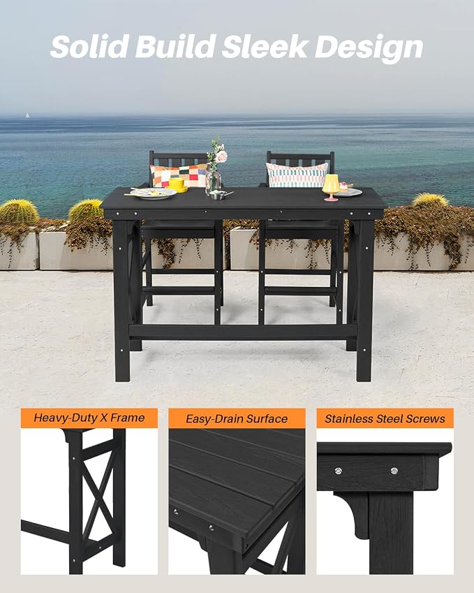 3 Pieces HDPE Outdoor Bar Table and Chairs Set, Tall Adirondack Chairs Set of 2 - Image 7