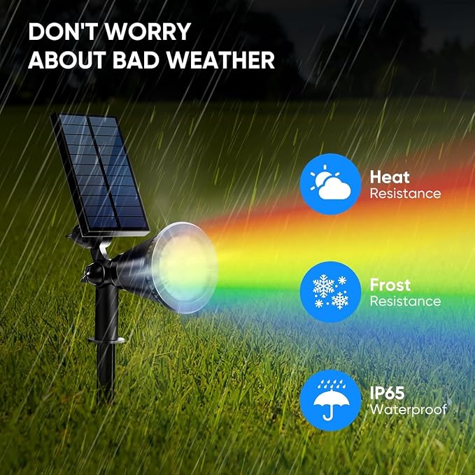 KEV Solar Spot Lights Outdoor, 18 LEDs Color Changing RGB Solar Flood Lights - Image 6