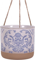 Blue Sky Clayworks 5" Hanging Chantel Blue Planter, Soft Blue Damask & Clay Foot by BlueSkyClayworks
