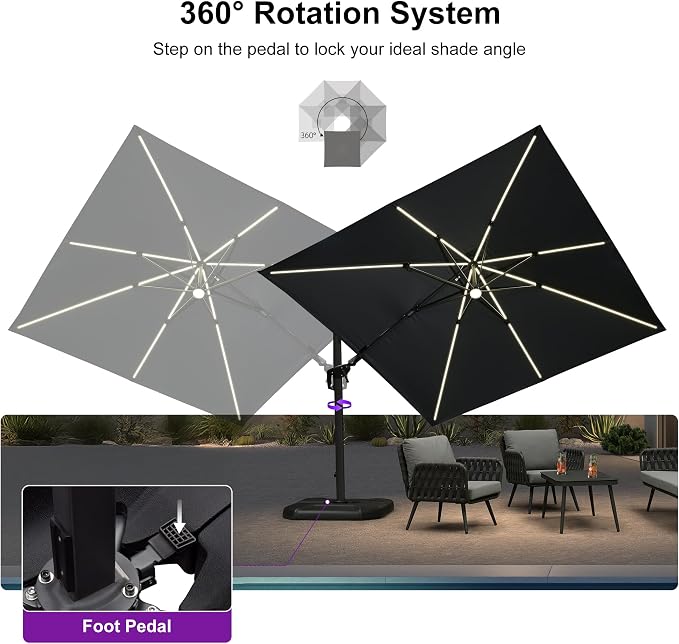 PURPLE LEAF 10 Feet Patio Umbrella Outdoor Cantilever Solar Powered LED Swivel - Image 8