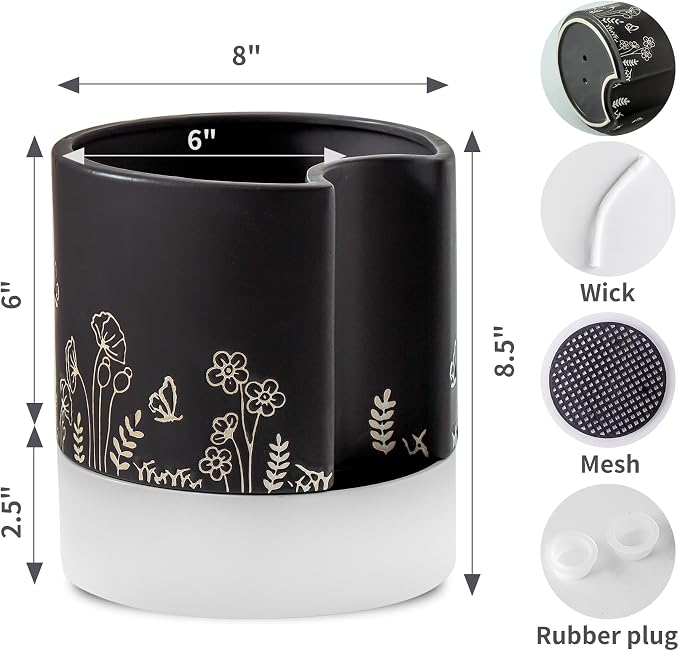 Nihow Self Watering Plant Pot: 8 Inch Ceramic Planter - Image 2