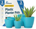 Blue Plant Pots with Drainage Holes & Saucers 5 Pack, Indoor & Outdoor by LIFEMASTER