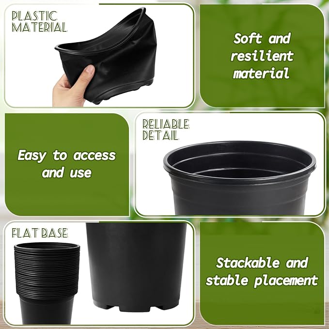 OJYUDD 120 Pcs 0.5 Gallon Black Plastic Plant Nursery Pots, Plant Seedling Pots - Image 3
