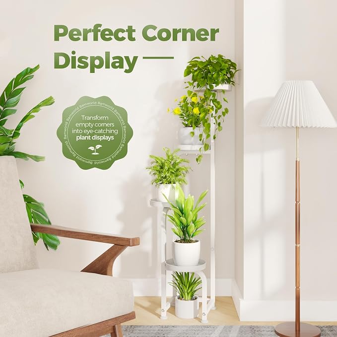 Bamworld Corner Plant Stand Indoor Outdoor, Tall Metal Flower Pot Stands - Image 4