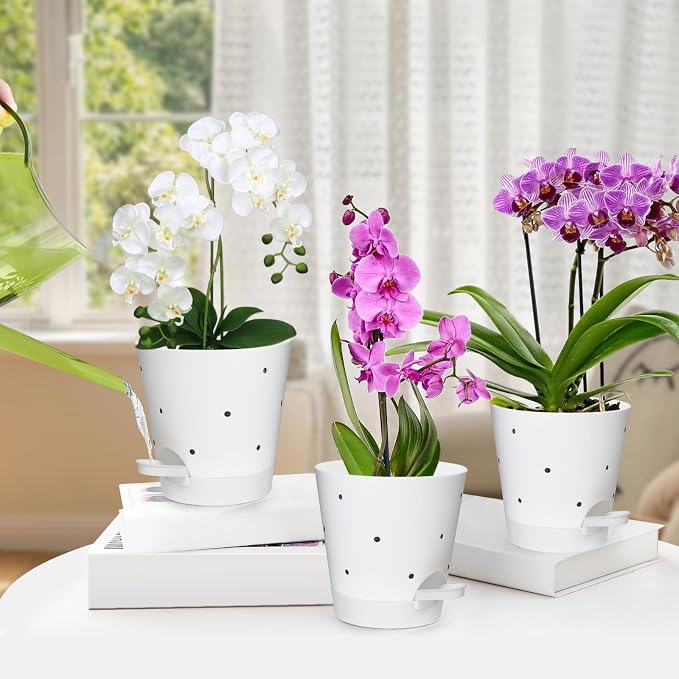 Orchid Pots with Holes, 6 Inch Self Watering Orchid Pot 2 Pack Plastic Plant - Image 6