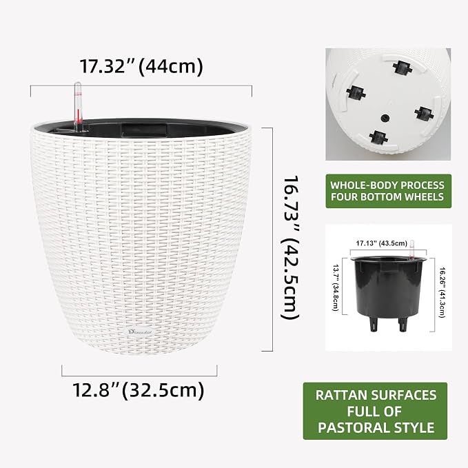 Dexceder 18x17 Inches Rattan Self Watering Planter Indoor Outdoor, Inner Pot - Image 3