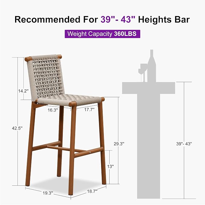 PURPLE LEAF Outdoor Bar Stools Set of 4 Aluminum Counter Height Wicker Stool - Image 2