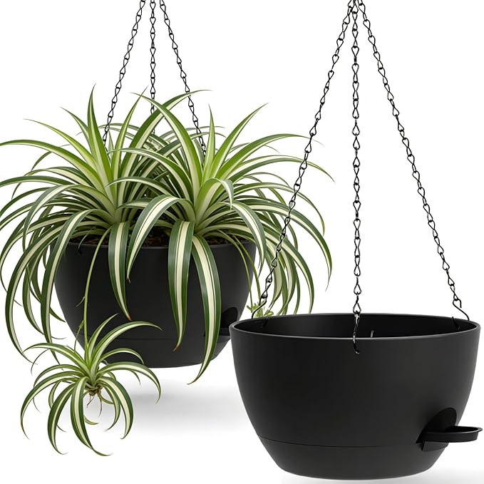 13 Inch 2 Pack Large Self Watering Hanging Planters by UOUZ