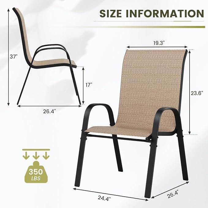 UDPATIO Patio Chairs Set of 4, Stackable Outdoor Dining Chairs - Image 3