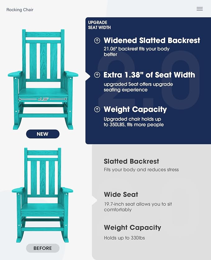KINGYES Oversized Outdoor Rocking Chair, All-Weather Patio Rocking Chairs - Image 4
