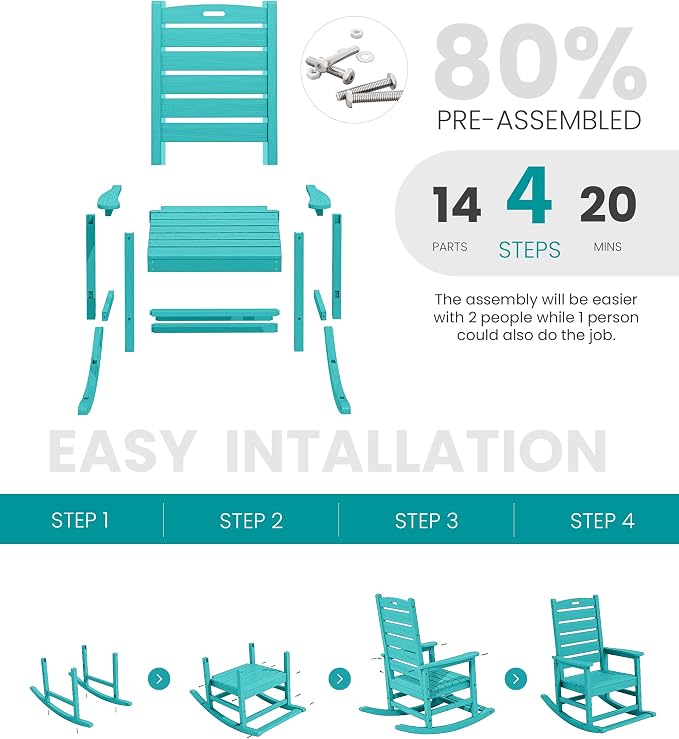 SERWALL Outdoor Rocking Chair, Oversized Rocking Chair - Image 5