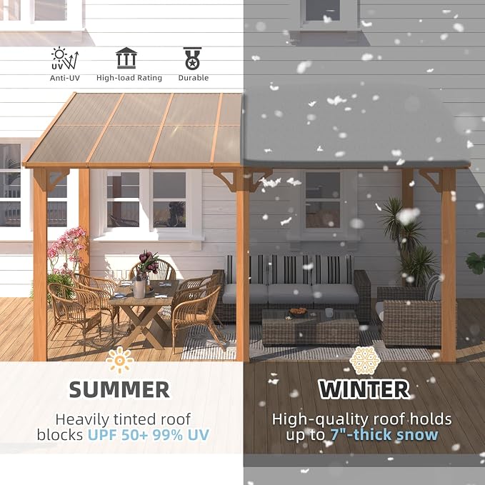 AECOJOY 14' x 10' Gazebo for Patio, Wood Grain Hard Top Lean to Gazebo Pergola - Image 4