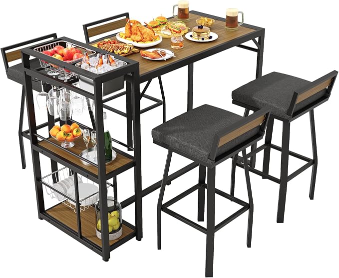 ONBRILL 5-Piece Outdoor Patio Bar Set, Outdoor Bar Table and Chairs Set by ONBRILL