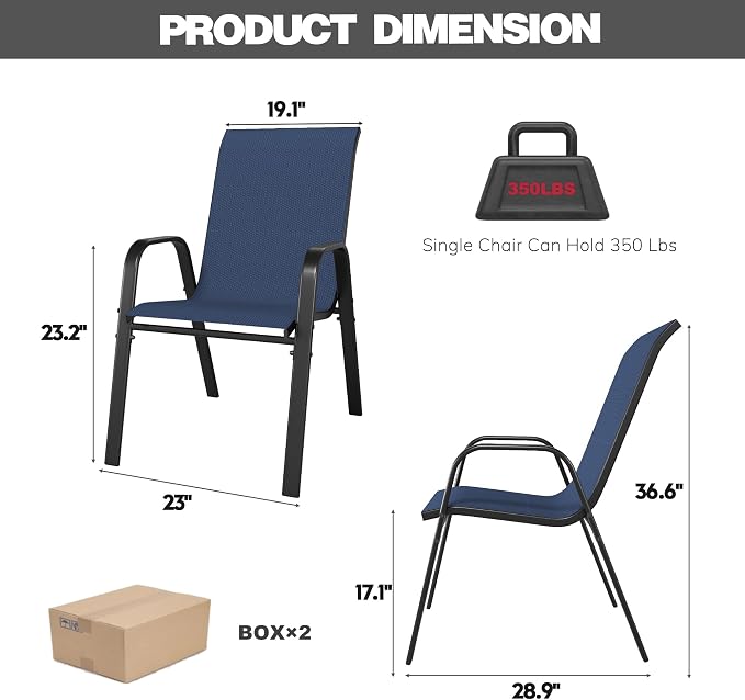 Patio Chairs Set of 8, Stackable Outdoor Dining Chairs - Image 8