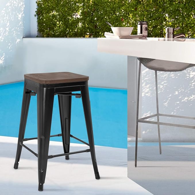 FDW Metal Bar Stools Set of 4 Counter Height Bar Stools 24 Inches Industrial - Image 4
