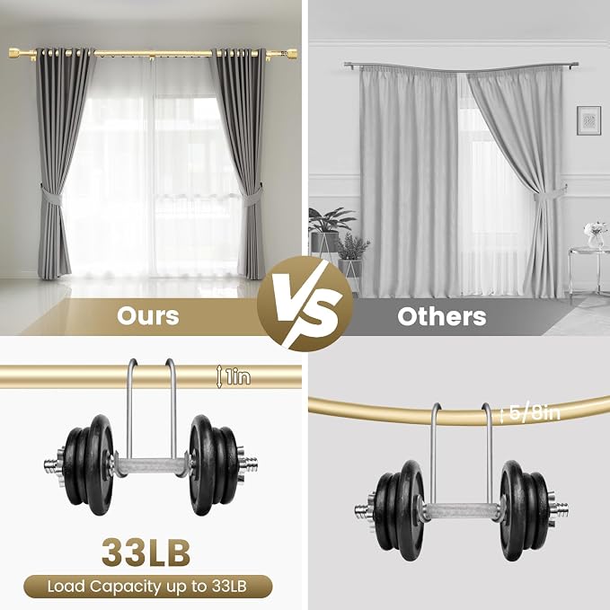Gold Curtain Rod Itself is 30-144 inch 2 Pack, Fit 30 to 142, 66 to 120 inch - Image 5