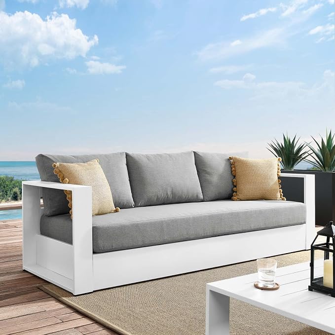 Modway Tahoe Aluminum Outdoor Patio Sofa in White Gray - Image 2