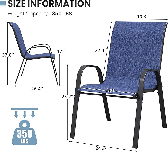 Patio Dining Chairs Set of 8, Outdoor High Stacking Chairs，Breathable Seat - Image 3
