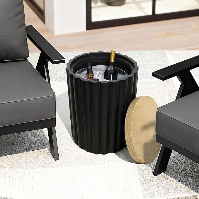 LuxenHome 20" Black Outdoor Side Table - Image 5