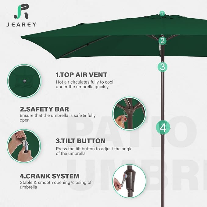 JEAREY 6.5x10 ft Rectangular Patio Umbrellas Rectangle Outdoor Umbrella - Image 7